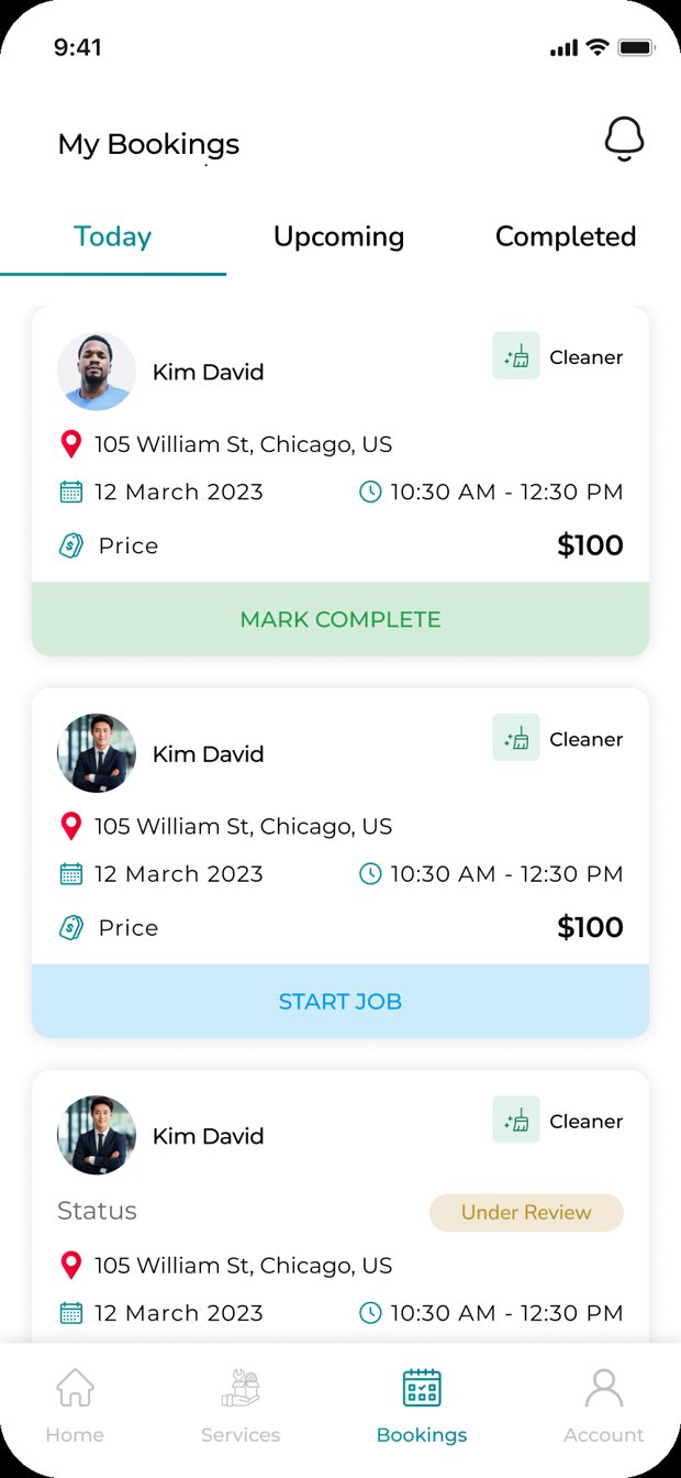 ReStart app My Bookings screen